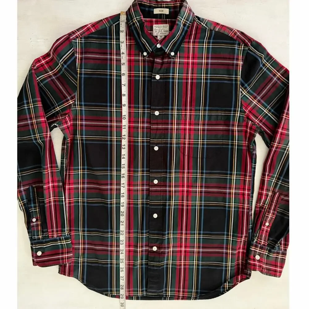 J Crew Holiday Tartan Shirt Mens Size M Organic Cotton Stretch Slim Plaid Work